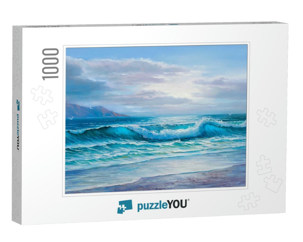 Morning on Sea, Wave, Illustration, Oil Painting Paints o... Jigsaw Puzzle with 1000 pieces
