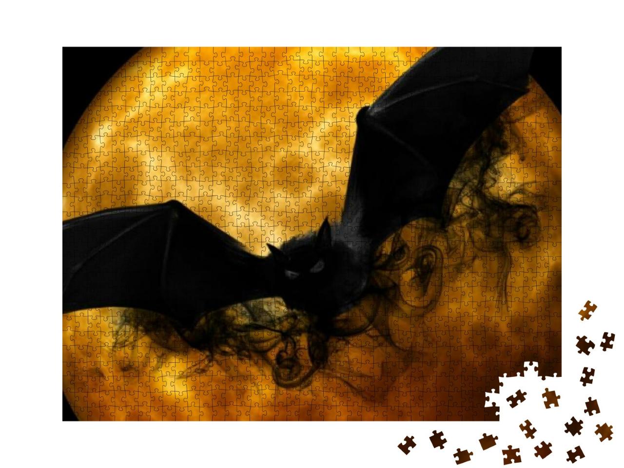 Halloween Scary Vampire & Orange Fire Moon Background... Jigsaw Puzzle with 1000 pieces