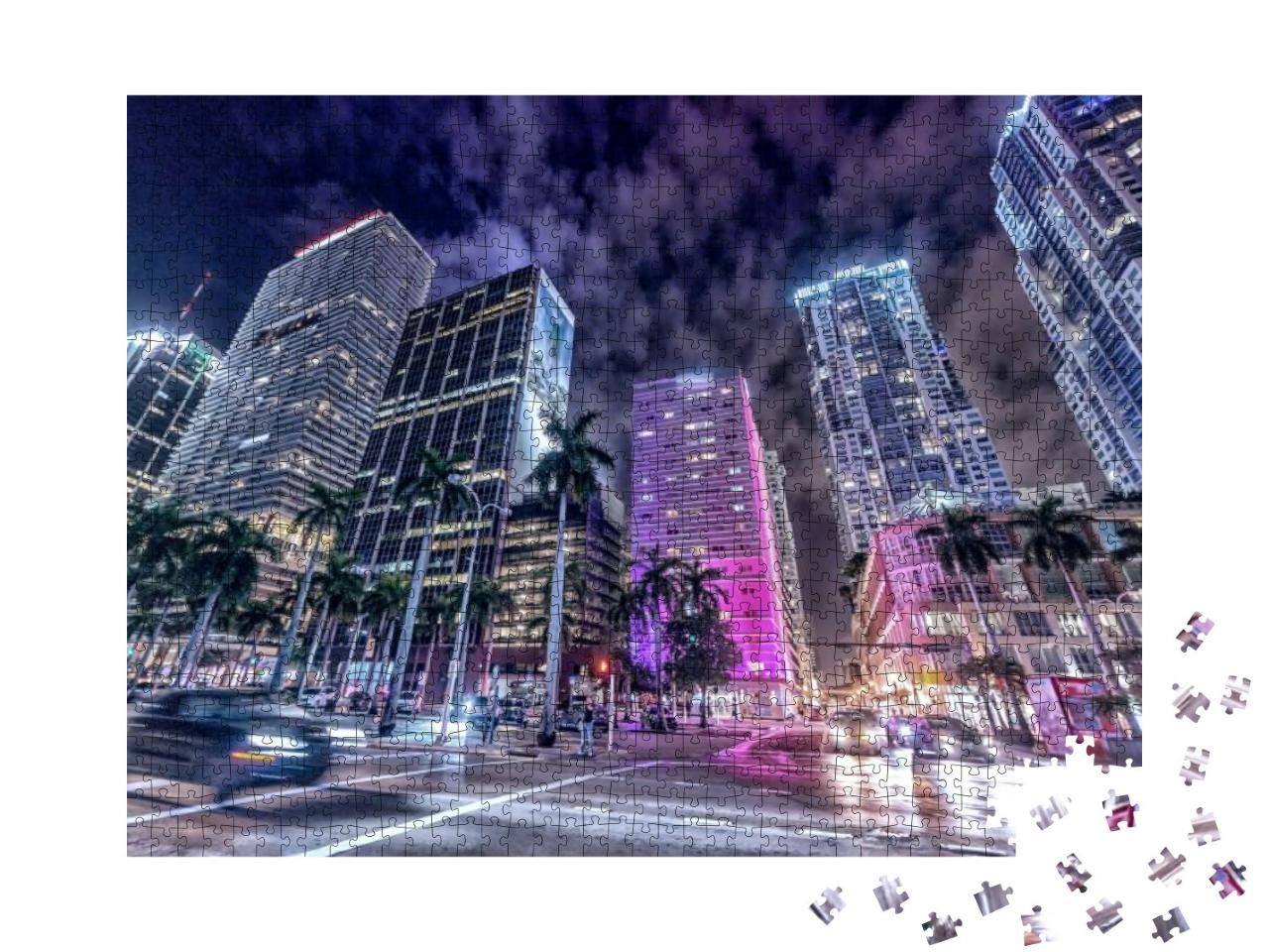 Streets & Buildings of Downtown Miami At Night... Jigsaw Puzzle with 1000 pieces