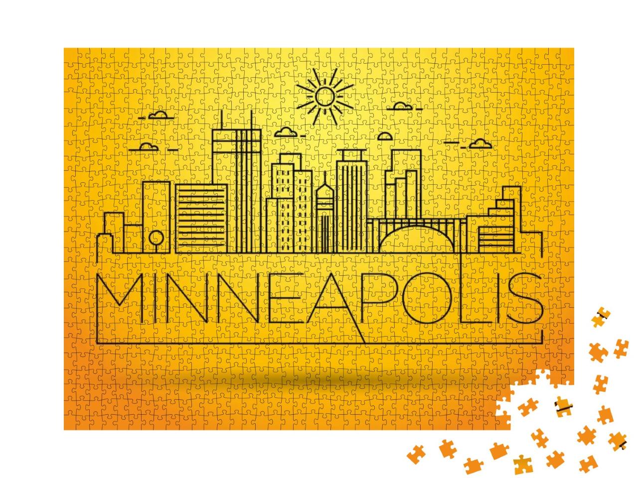 Minimal Minneapolis Linear City Skyline with Typographic... Jigsaw Puzzle with 1000 pieces