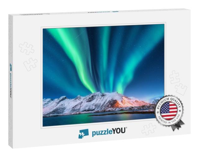 Aurora Borealis. Lofoten Islands, Norway. Aurora. Green N... Jigsaw Puzzle