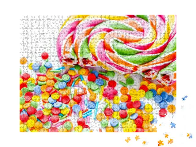 Delicious Sugar Lollipops on Abstract Candy Background Pa... Jigsaw Puzzle with 1000 pieces