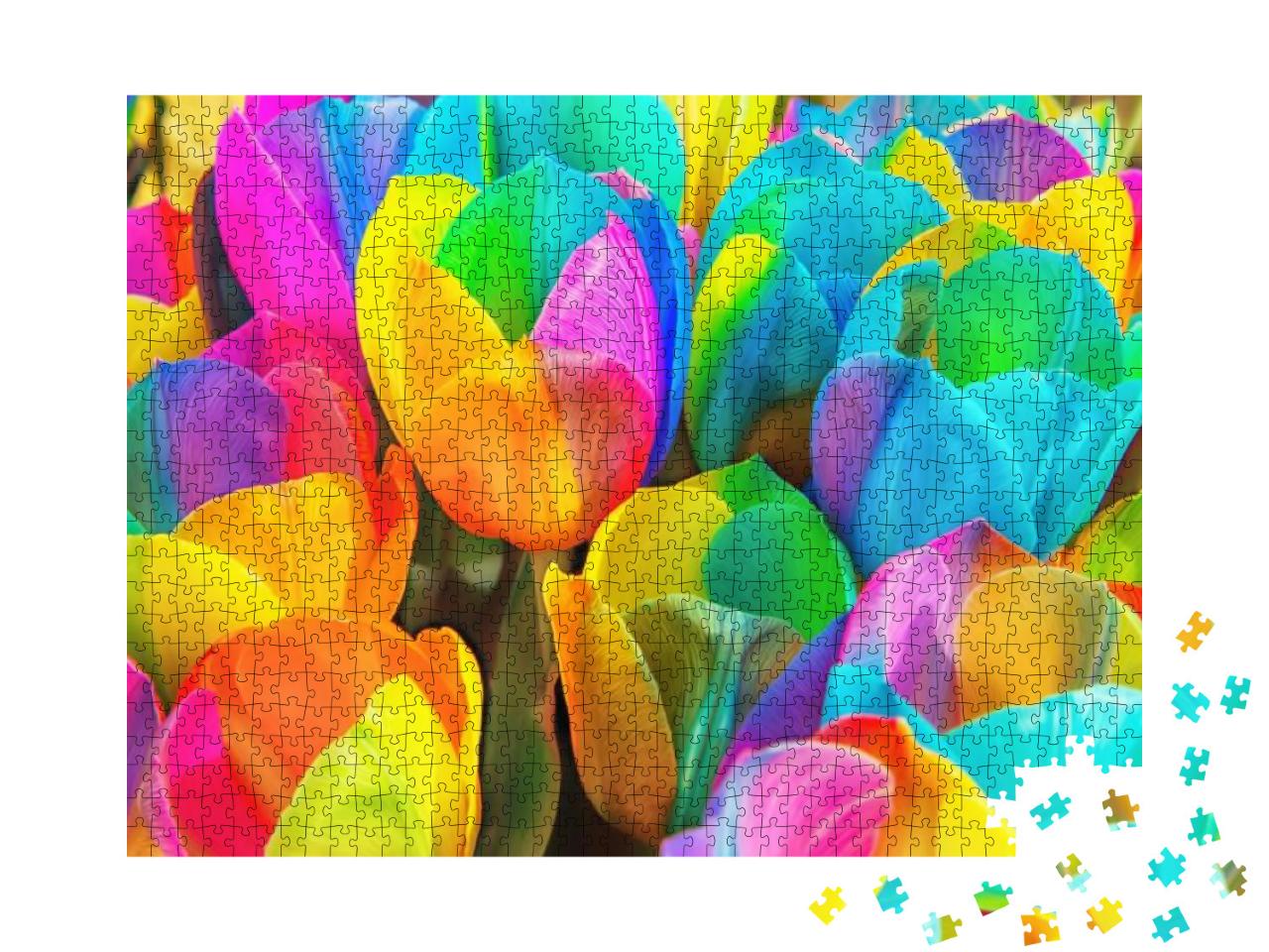 Rainbow Tulips of Keukenhof, the Netherlands, Colorful Fl... Jigsaw Puzzle with 1000 pieces
