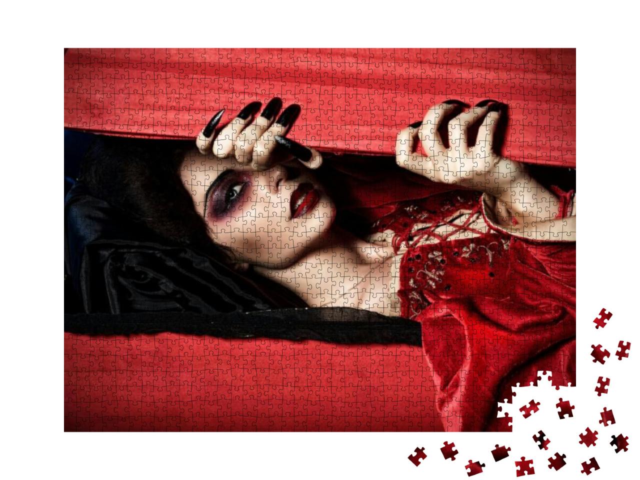 Bloodthirsty Female Vampire Rises from the Coffin on the... Jigsaw Puzzle with 1000 pieces