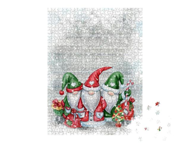 Christmas Gnomes Cartoons, Greeting Card for Winter Holid... Jigsaw Puzzle with 1000 pieces
