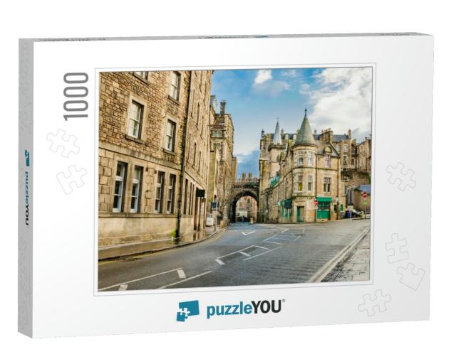 A Street in Old Town Edinburgh on Sunny Winter Day... Jigsaw Puzzle with 1000 pieces
