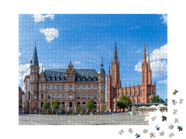 New Town Hall & Market Church in Wiesbaden, Germany... Jigsaw Puzzle with 1000 pieces