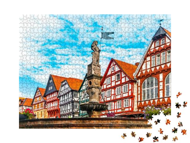 Roland Fountain on the Marketplace of Fritzlar, Kassel Re... Jigsaw Puzzle with 1000 pieces