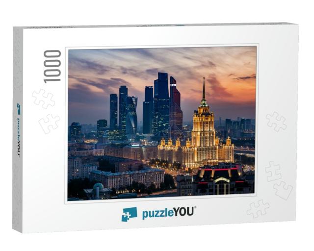 Aerial View of Moscow City Skyline At Sunset Showing Arch... Jigsaw Puzzle with 1000 pieces