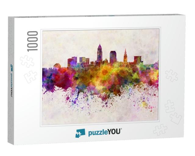 Cleveland Skyline in Watercolor Background... Jigsaw Puzzle with 1000 pieces