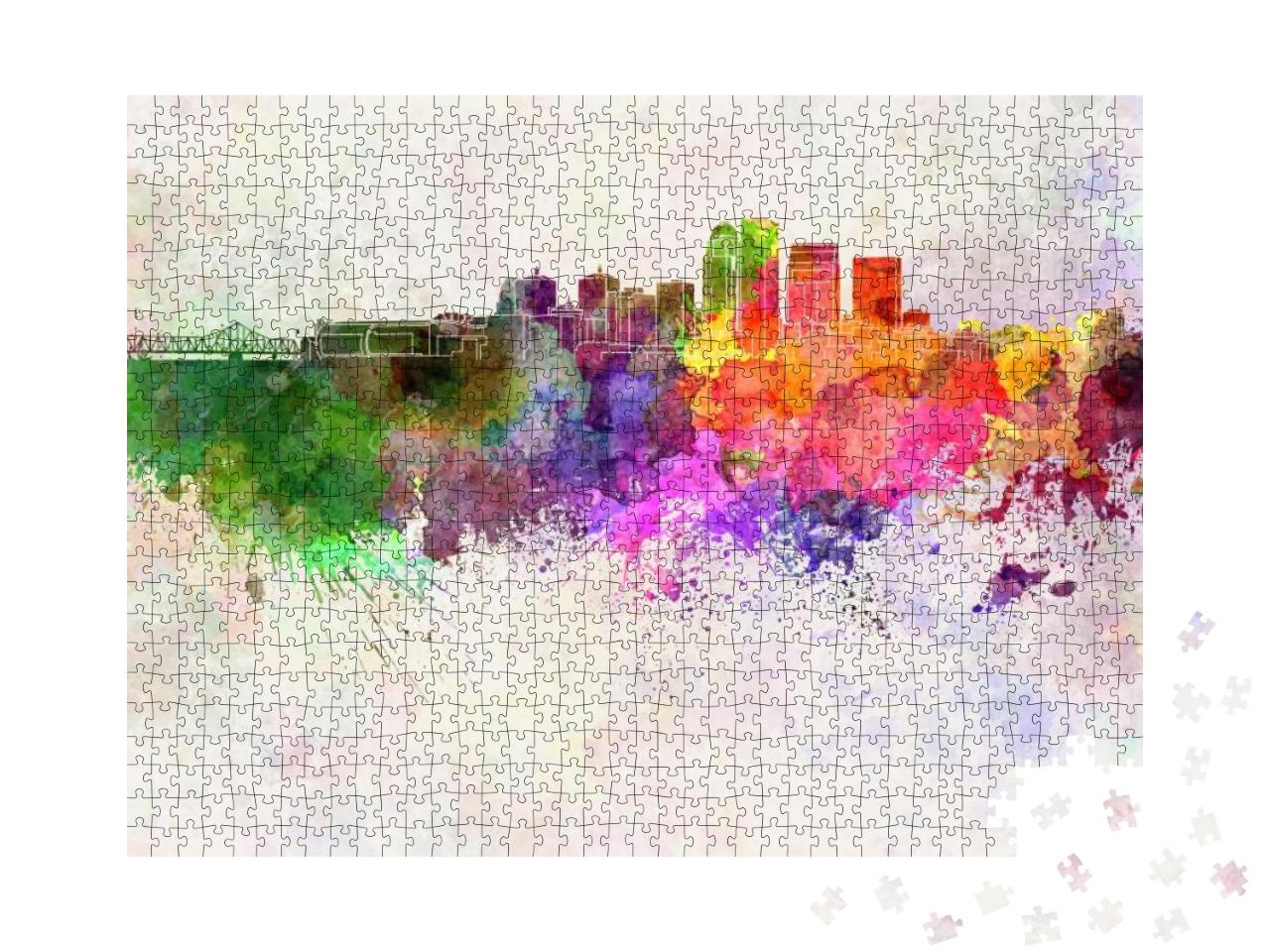 Louisville Skyline in Watercolor Background... Jigsaw Puzzle with 1000 pieces