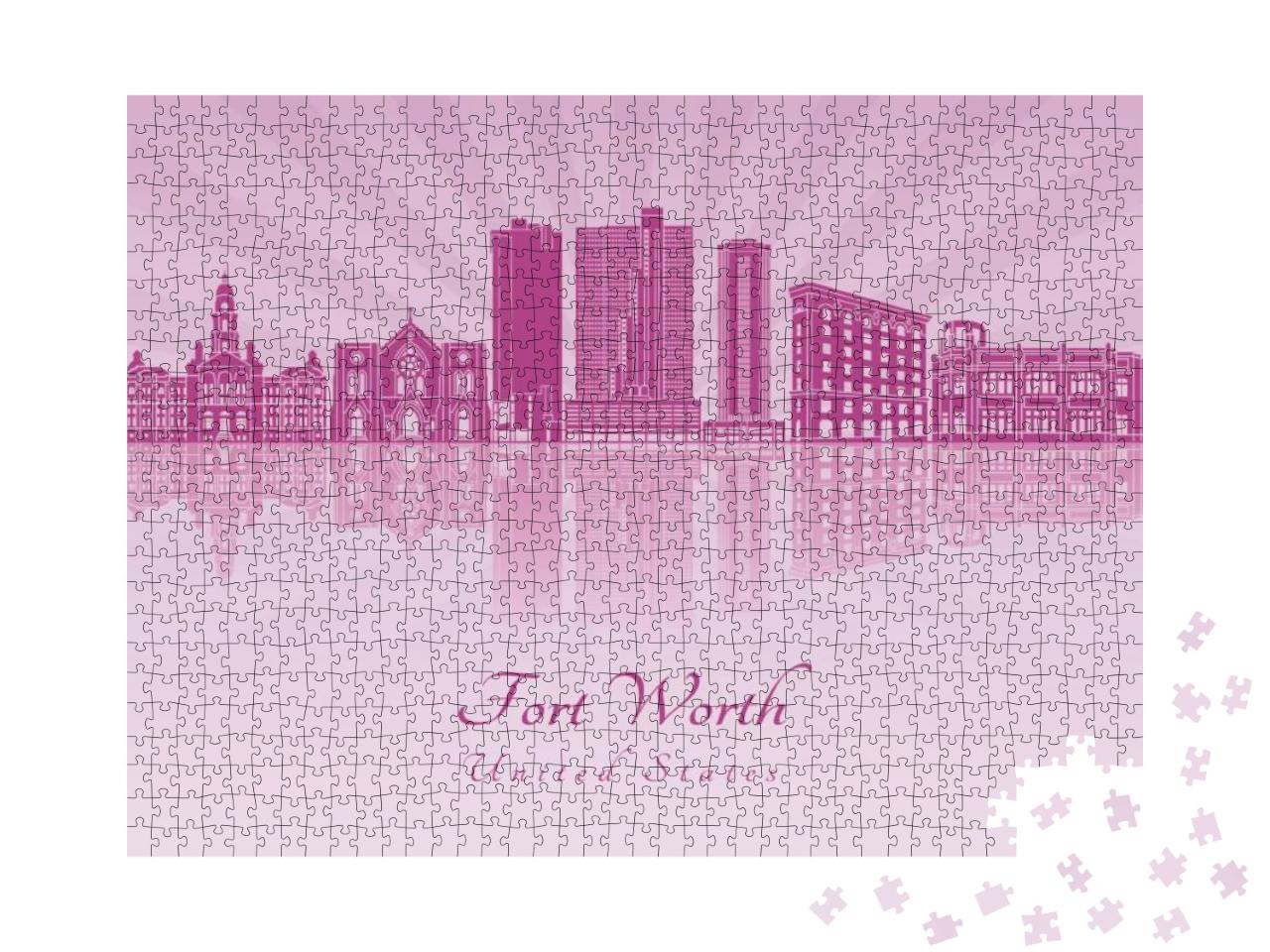 Fort Worth Skyline in Purple Radiant Orchid in Editable V... Jigsaw Puzzle with 1000 pieces