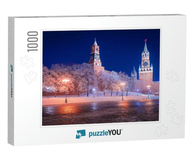 Moscow Night. Russia. Red Square in Winter. Snow Near Wal... Jigsaw Puzzle with 1000 pieces