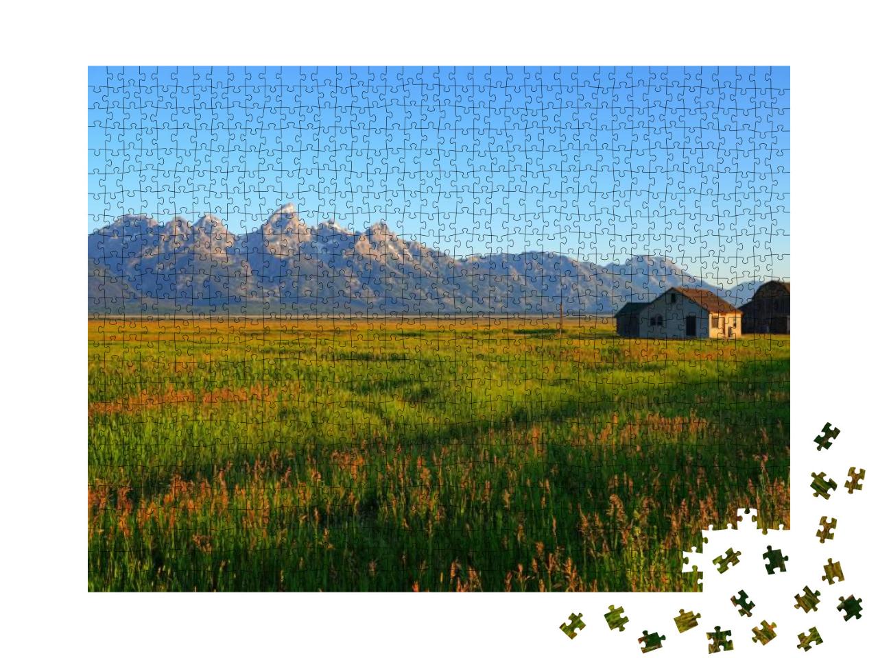 Sunrise Over a Log Cabin on Mormon Row Historic District... Jigsaw Puzzle with 1000 pieces