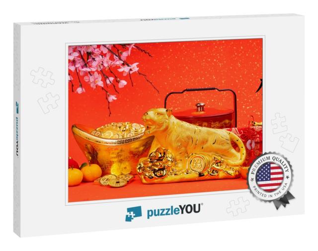 Tradition Chinese Golden Tiger Statue, 2022 is Year... Jigsaw Puzzle