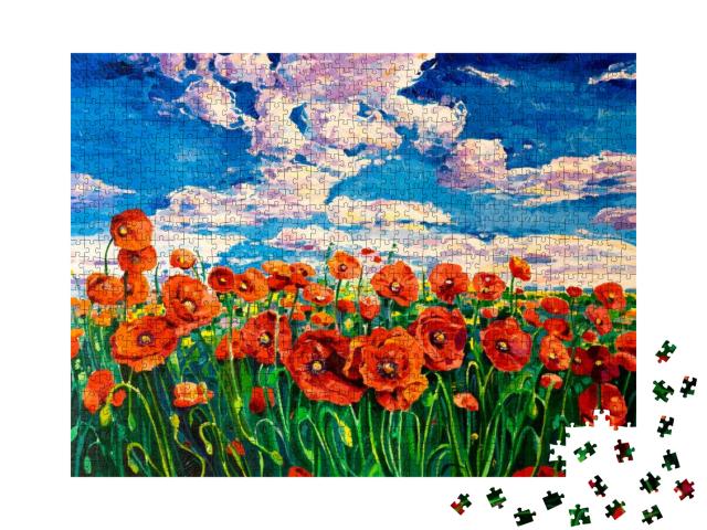 Oil Painting. Red Poppy Field. Modern Art... Jigsaw Puzzle with 1000 pieces