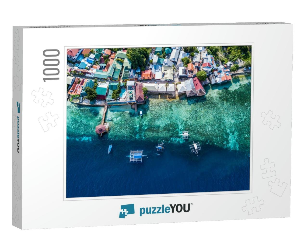 Aerial View or Top View of Bay & Shore in Oslob, Cebu, Ph... Jigsaw Puzzle with 1000 pieces