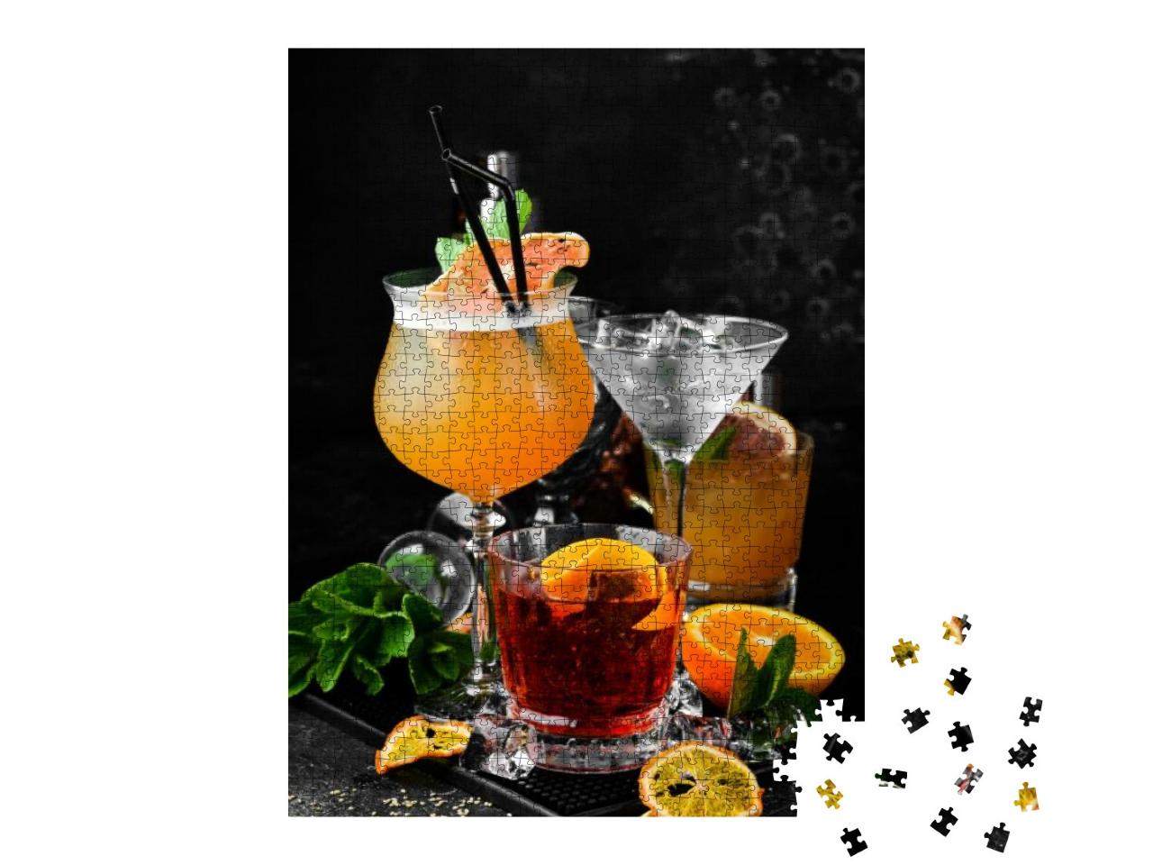 Set of Colored Alcoholic Cocktails on a Black Stone Backg... Jigsaw Puzzle with 1000 pieces