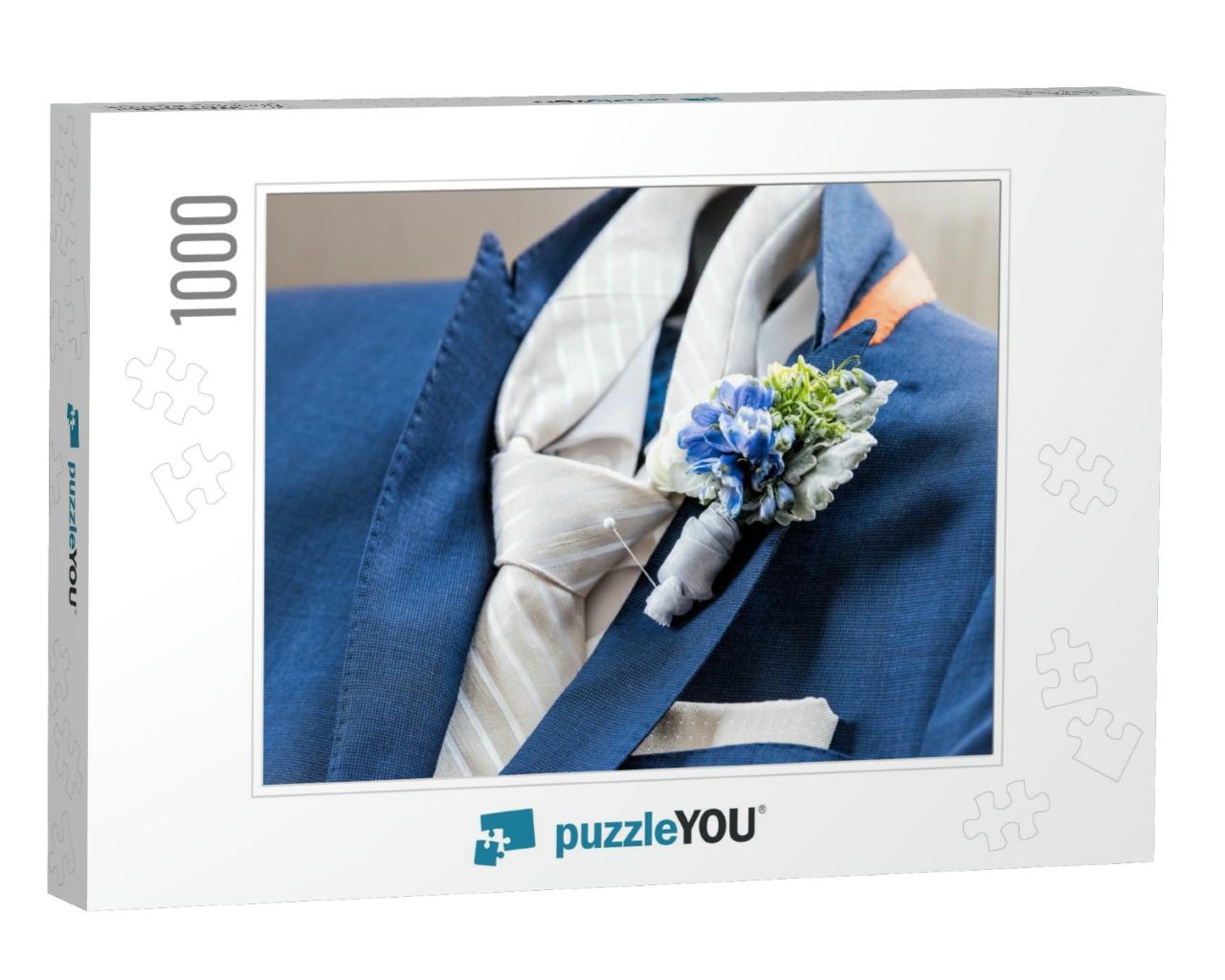 Mens New Marine Navy Blue Suit & Tie Groom Clos... Jigsaw Puzzle with 1000 pieces