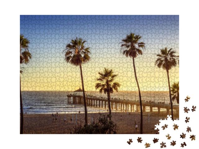 Manhattan Beach Pier At Sunset, Los Angeles, California... Jigsaw Puzzle with 1000 pieces