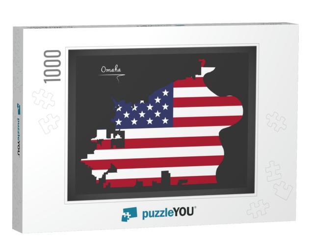 Omaha Nebraska Map with American National Flag Illustrati... Jigsaw Puzzle with 1000 pieces