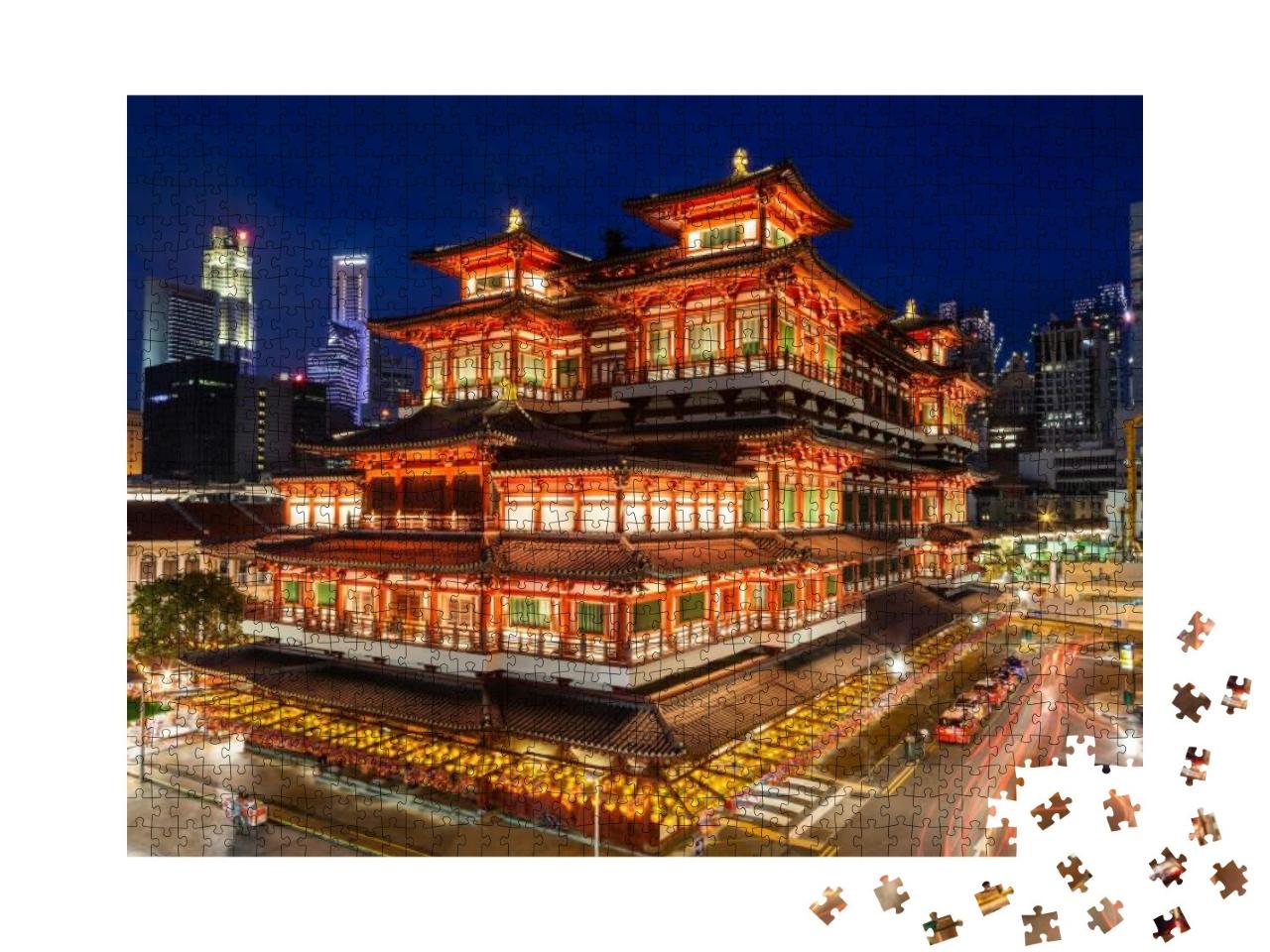 The Buddha Tooth Relic Temple Comes Alive At Night in Sin... Jigsaw Puzzle with 1000 pieces