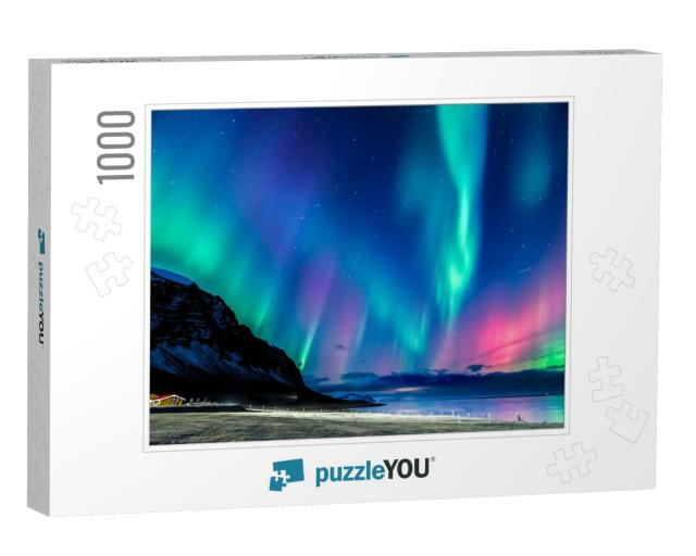 Colorful Northern Light in Iceland... Jigsaw Puzzle with 1000 pieces