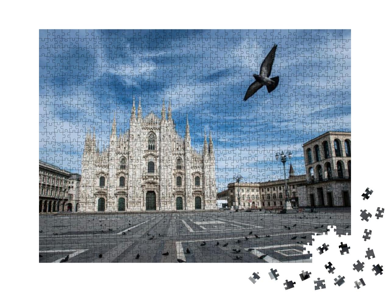 The Gothic Duomo Cathedral Facade in Milan, Italy on a Be... Jigsaw Puzzle with 1000 pieces