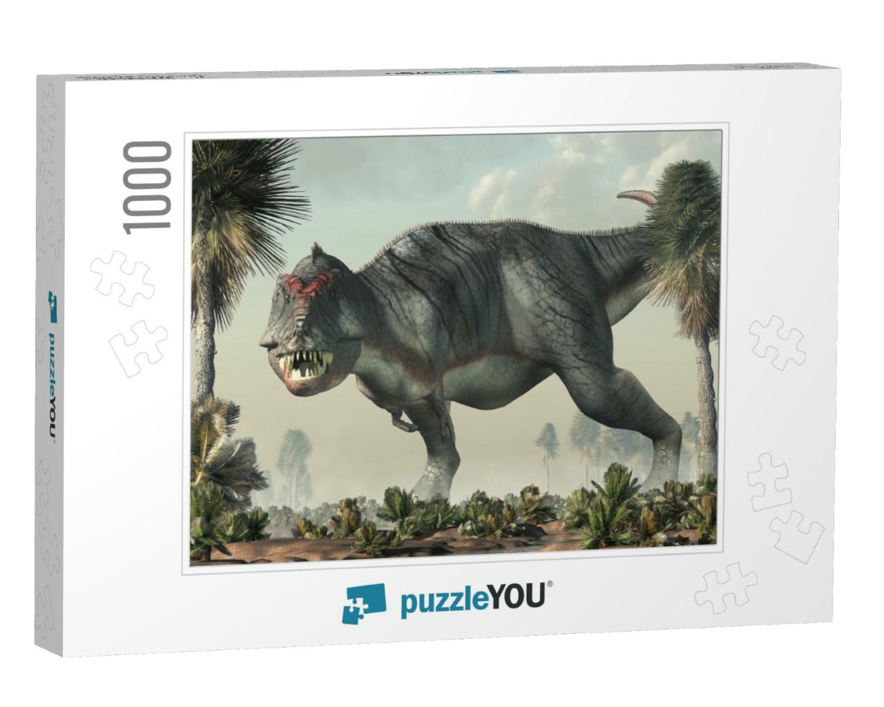 A Gray Tyrannosaurus Rex Stands in a Prehistoric Wetland... Jigsaw Puzzle with 1000 pieces