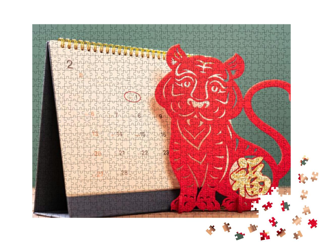 Chinese New Year of Tiger Mascot Paper Cut & a 2... Jigsaw Puzzle with 1000 pieces