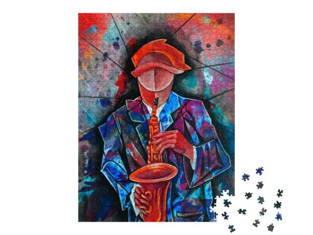 Cubist Surrealism Musician Painting Modern Abstract Desig... Jigsaw Puzzle with 1000 pieces