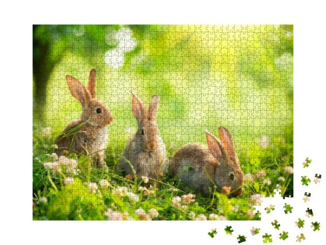 Rabbits. Beauty Art Design of Cute Little Easter Bunny in... Jigsaw Puzzle with 1000 pieces