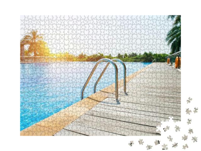 Swimming Pool with Stair & Wooden Deck At Hotel... Jigsaw Puzzle with 1000 pieces