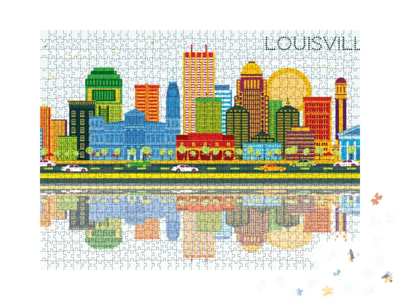 Louisville Kentucky USA City Skyline with Color Buildings... Jigsaw Puzzle with 1000 pieces