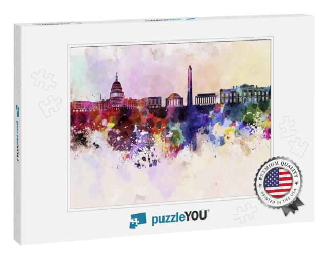 Washington Dc Skyline in Watercolor Background... Jigsaw Puzzle
