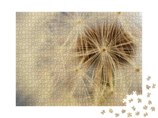 White Fluffy Head of Dandelion Flower in a Close-Up View... Jigsaw Puzzle with 1000 pieces