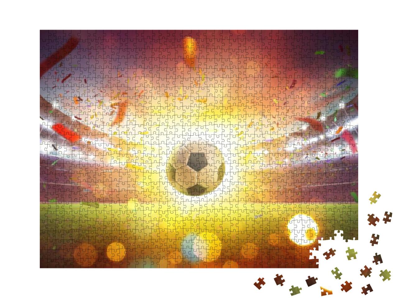 Floating Soccer Ball At the Football Stadium with Smoke &... Jigsaw Puzzle with 1000 pieces