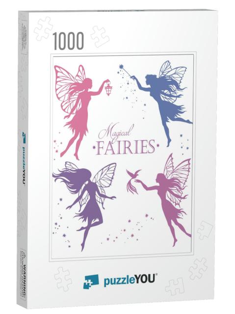 Set of Fairy Vector Silhouette Illustration... Jigsaw Puzzle with 1000 pieces