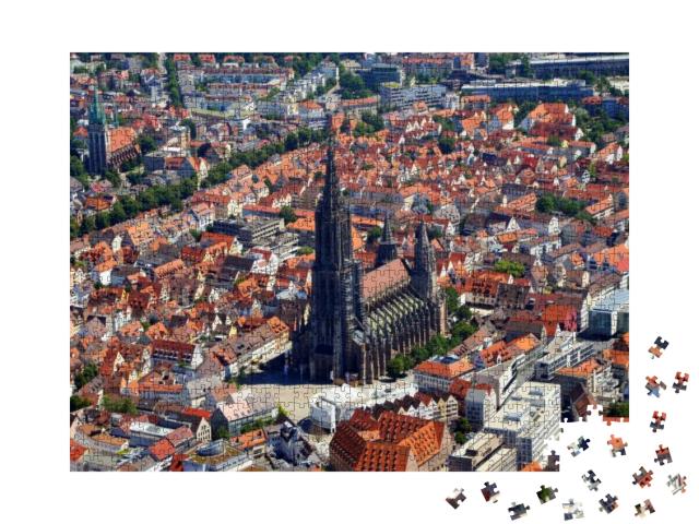Closer Aerial View of Ulm Minster Ulmer Muenster & Ulm, S... Jigsaw Puzzle with 1000 pieces