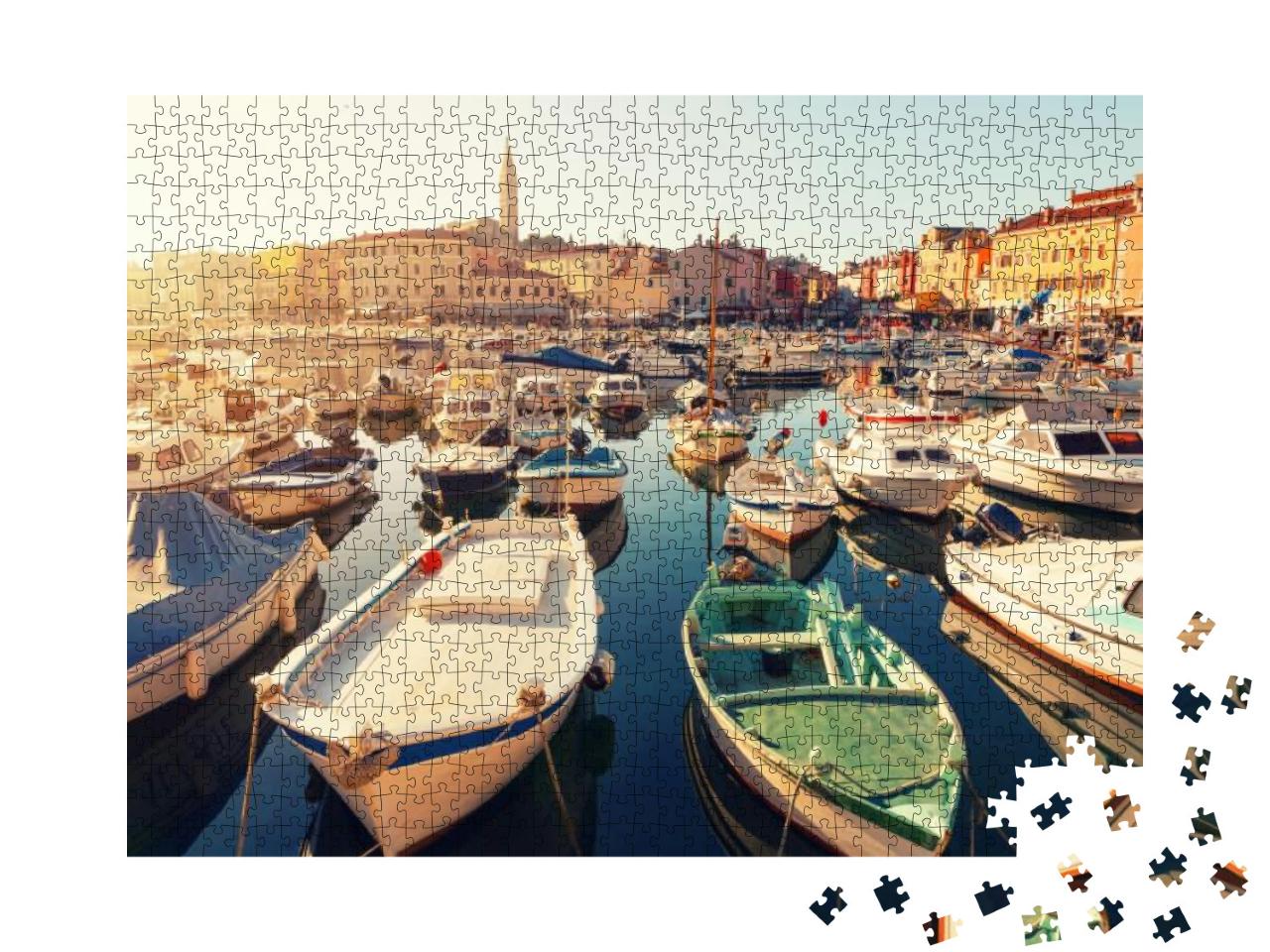 Sunset At Medieval Town of Rovinj, Colorful with Houses &... Jigsaw Puzzle with 1000 pieces