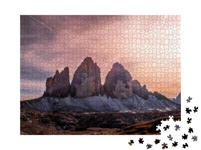 Sunset At the Famous Three Peaks of Lavaredo Drei Zinnen... Jigsaw Puzzle with 1000 pieces