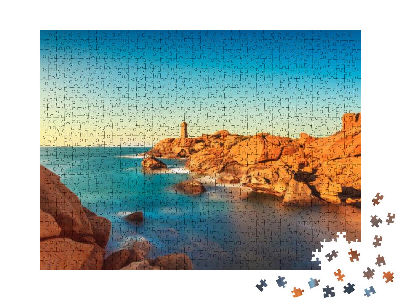 Ploumanach Mean Ruz Lighthouse Red Sunset in Pink Granite... Jigsaw Puzzle with 1000 pieces
