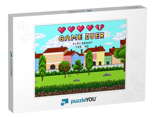 Game Over Pixel Are Design with City Landscape... Jigsaw Puzzle