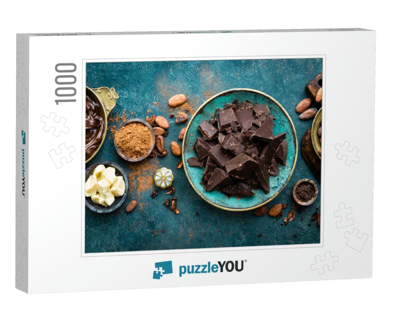 Chocolate. Dark Bitter Chocolate Chunks, Cacao Butter, Co... Jigsaw Puzzle with 1000 pieces