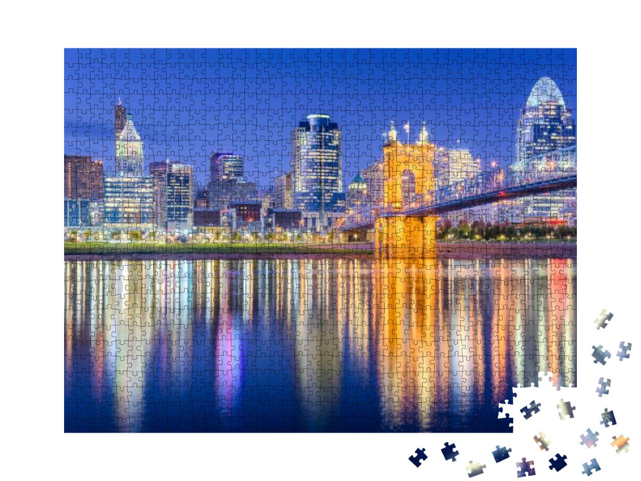 Cincinnati, Ohio, USA Skyline on the Ohio River At Dusk... Jigsaw Puzzle with 1000 pieces