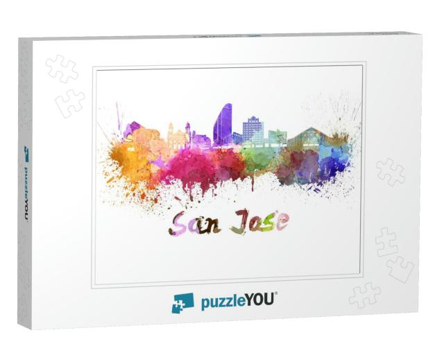 San Jose Skyline in Watercolor Splatters with Clipping Pa... Jigsaw Puzzle