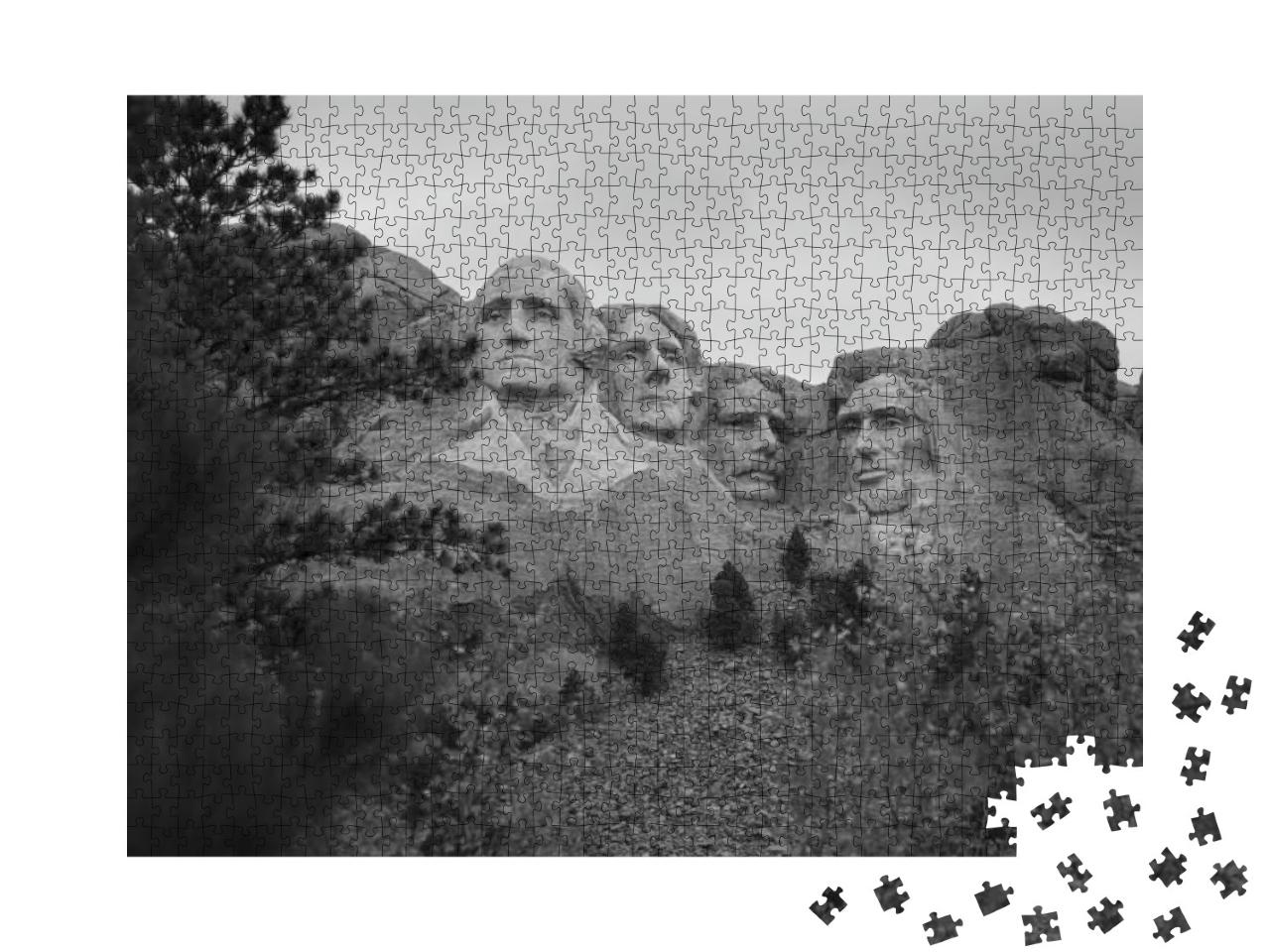 A Greyscale Shot of Mount Rushmore in the Usa... Jigsaw Puzzle with 1000 pieces