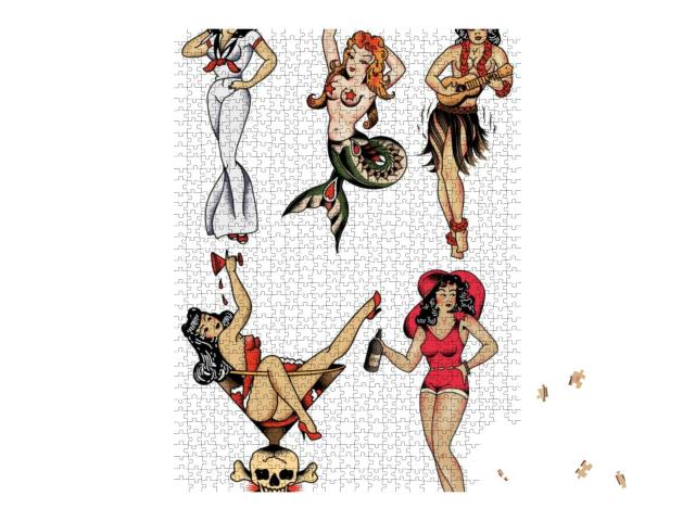 Pin-Up Girls Retro Sailor Tattoo Style... Jigsaw Puzzle with 1000 pieces