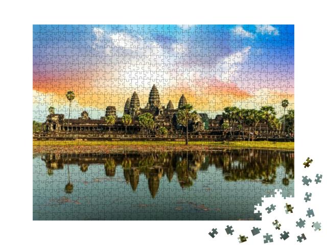 Colorful Sunrise in Angkor Wat, Cambodia... Jigsaw Puzzle with 1000 pieces
