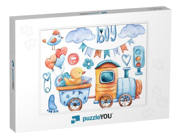 Watercolor R Kids Collection. Its a Boy Set. Cute C... Jigsaw Puzzle